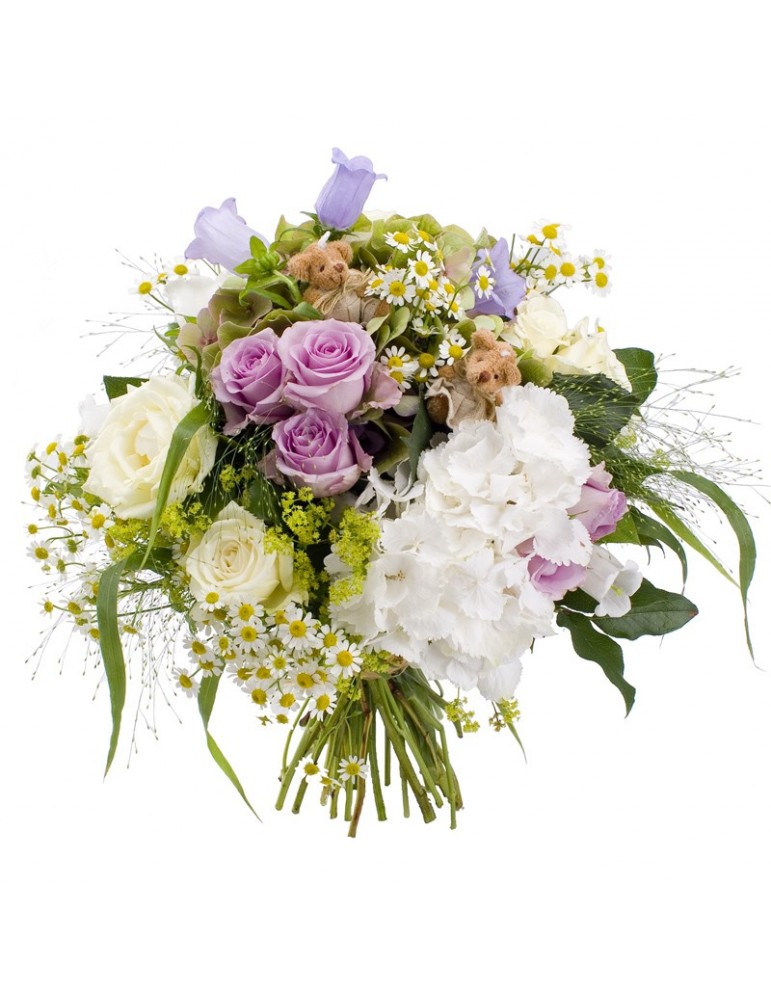 grand bouquet naissance très riche en fleurs variées coloris pastels