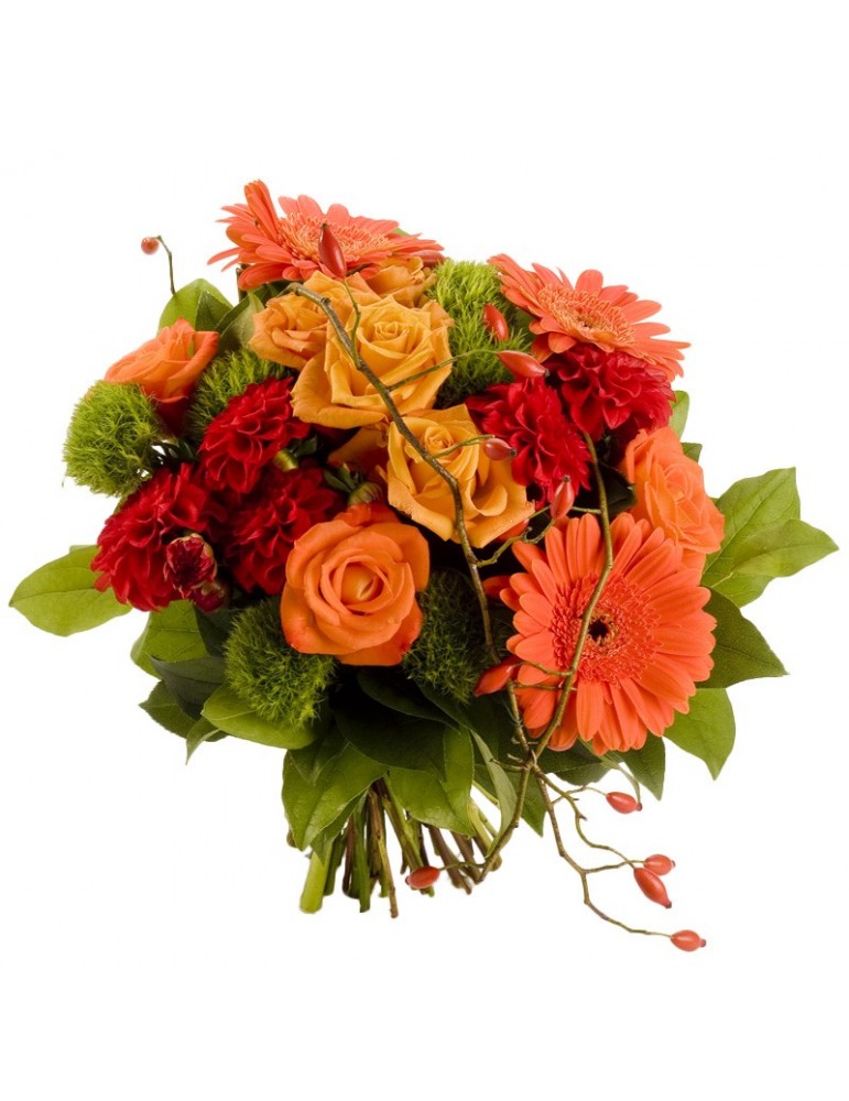 Bouquet rond, fleurs orangées