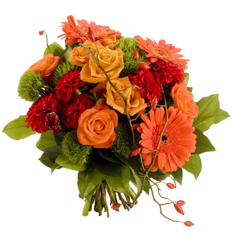 Bouquet rond, fleurs orangées