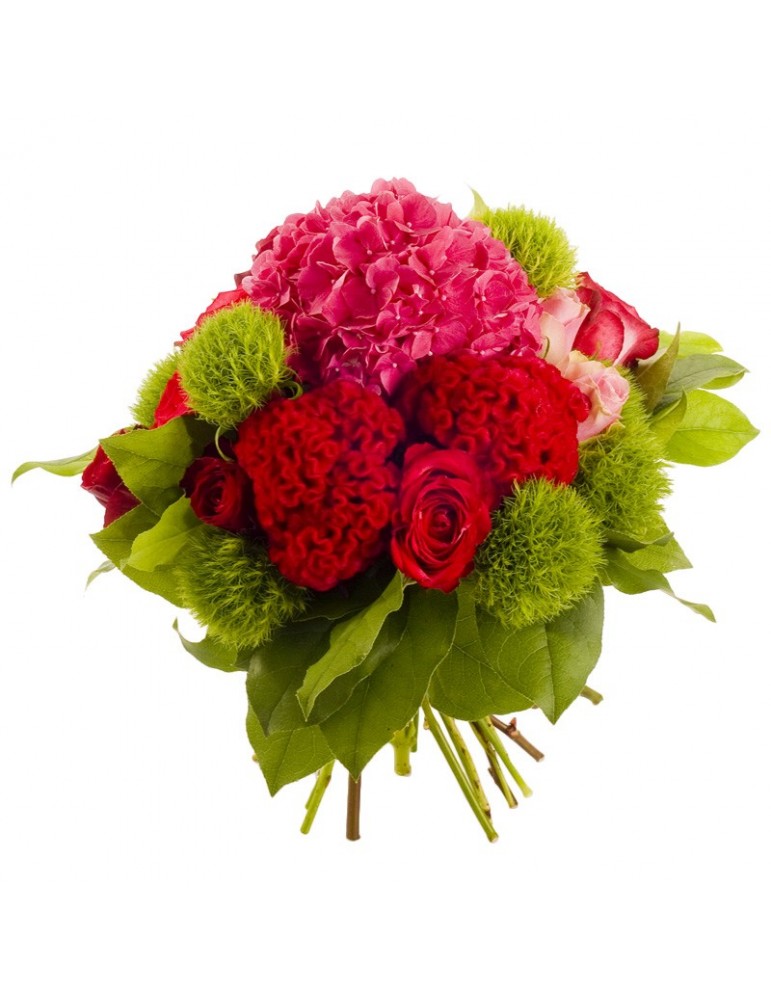 bouquet rond rouges et verts