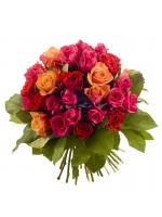 Bouquet boule de roses couleurs chaudes panachées