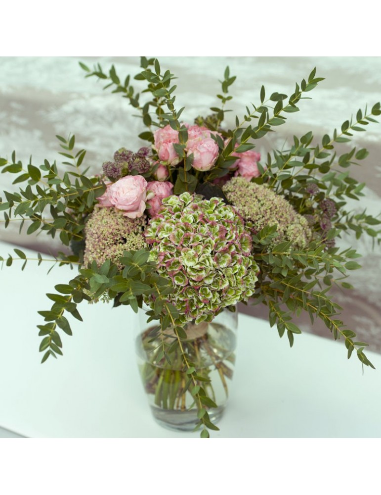 bouquet long hortensia eucalyptus
