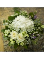 bouquet rond, roses et hortensias