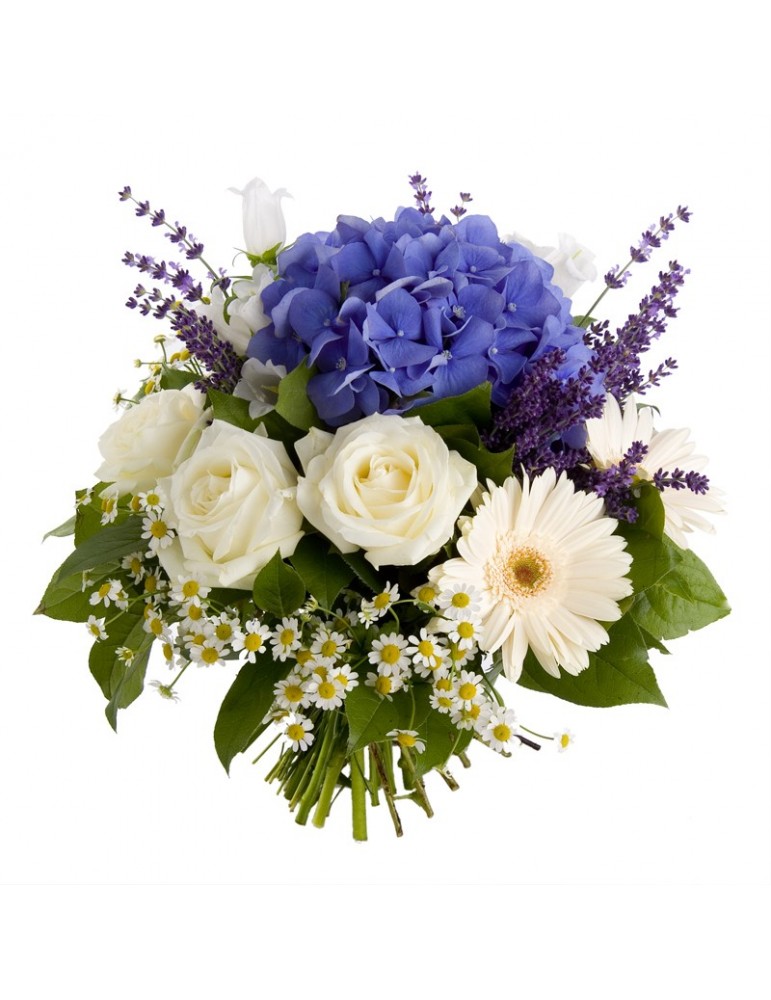 bouquet rond bleu et blanc