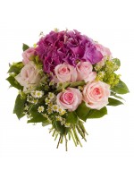 Bouquet roses et hortensia tons rosés
