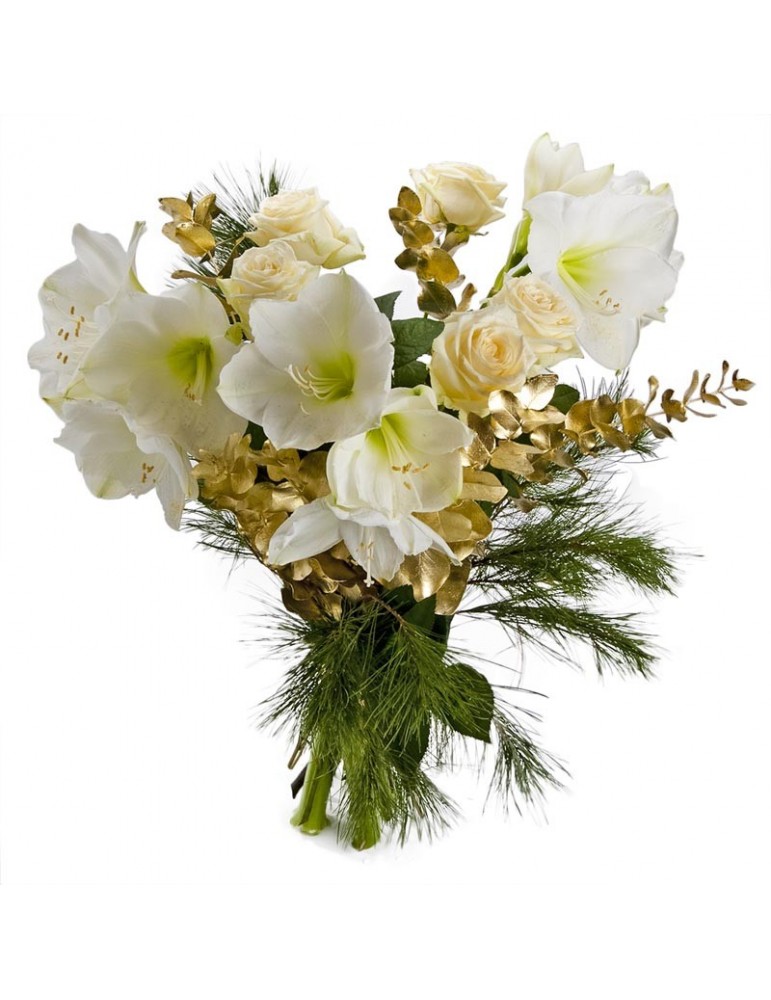 bouquet de Fête roses et amaryllis blancs