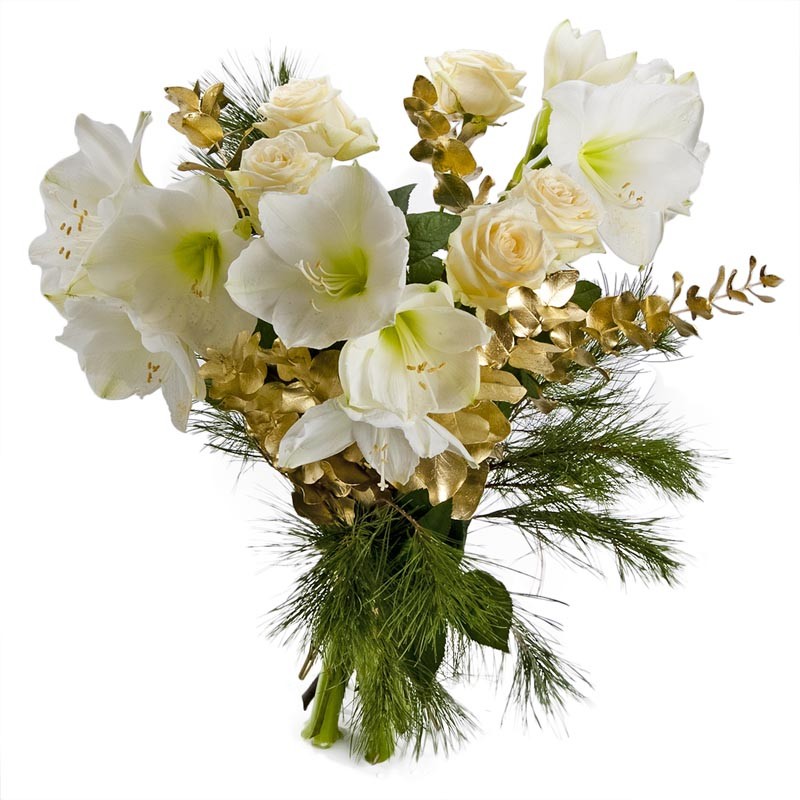 bouquet de Fête roses et amaryllis blancs