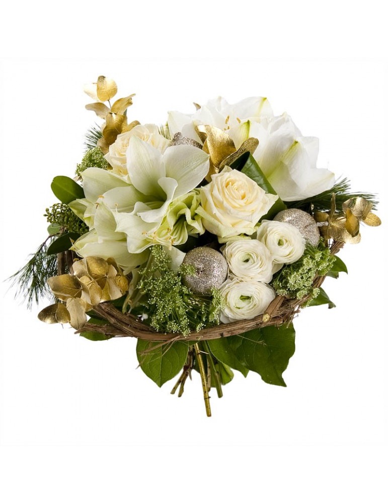 Bouquet de fleurs fraîches, fleurs blanches, identité marquée Fêtes de Fin d'Année