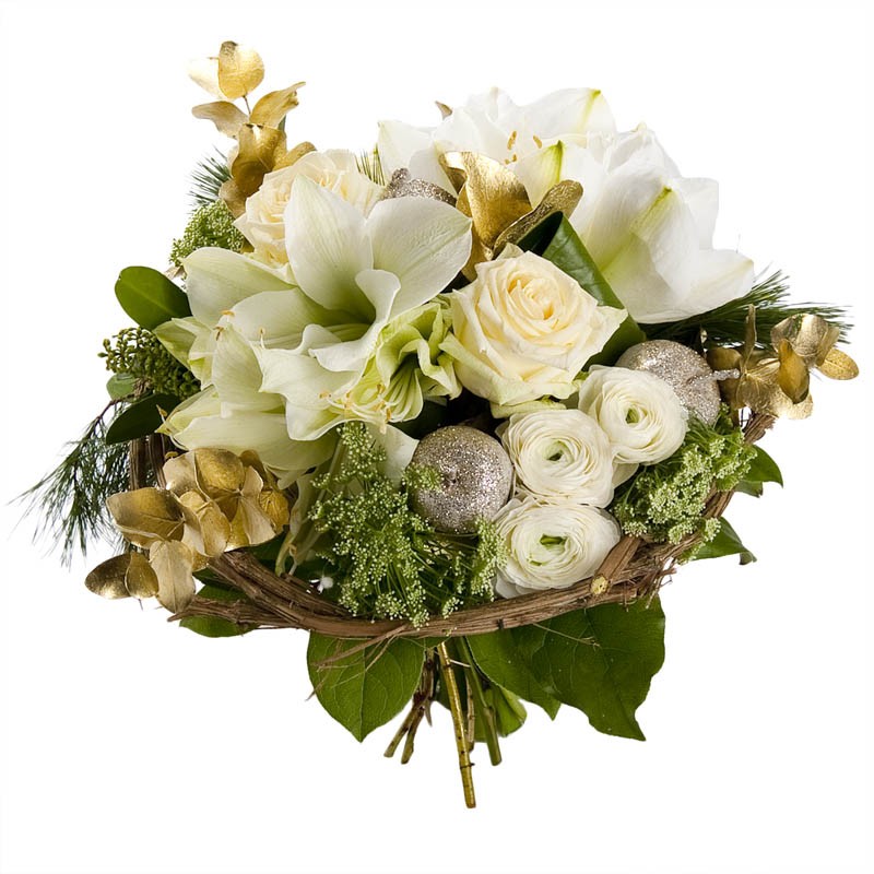 Bouquet de fleurs fraîches, fleurs blanches, identité marquée  Fêtes de Fin d'Année