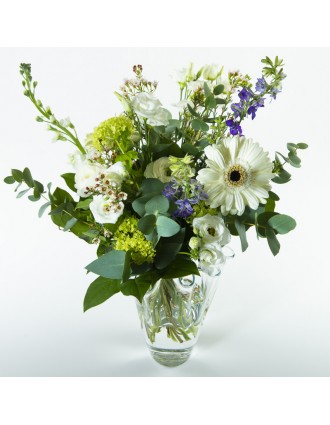 Bouquet fleurs blanches et bleues