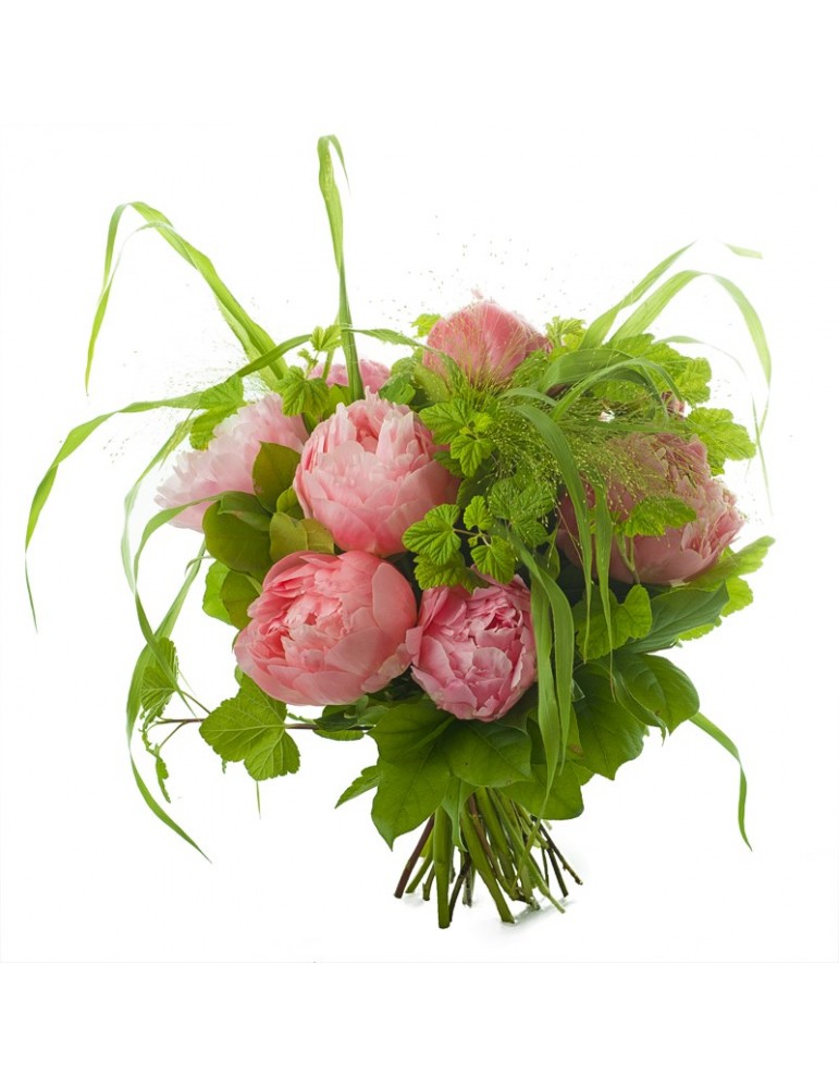 Bouquet de fleurs, pivoines et feuillages